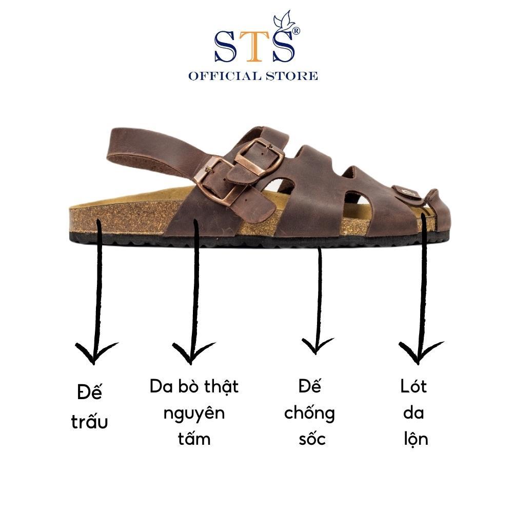 Dép sandal dáng rọ quai hậu da bò thật nguyên tấm đế trấu Briken Unisex đi biển đi chơi đi làm thoải mái êm chân SDRO01