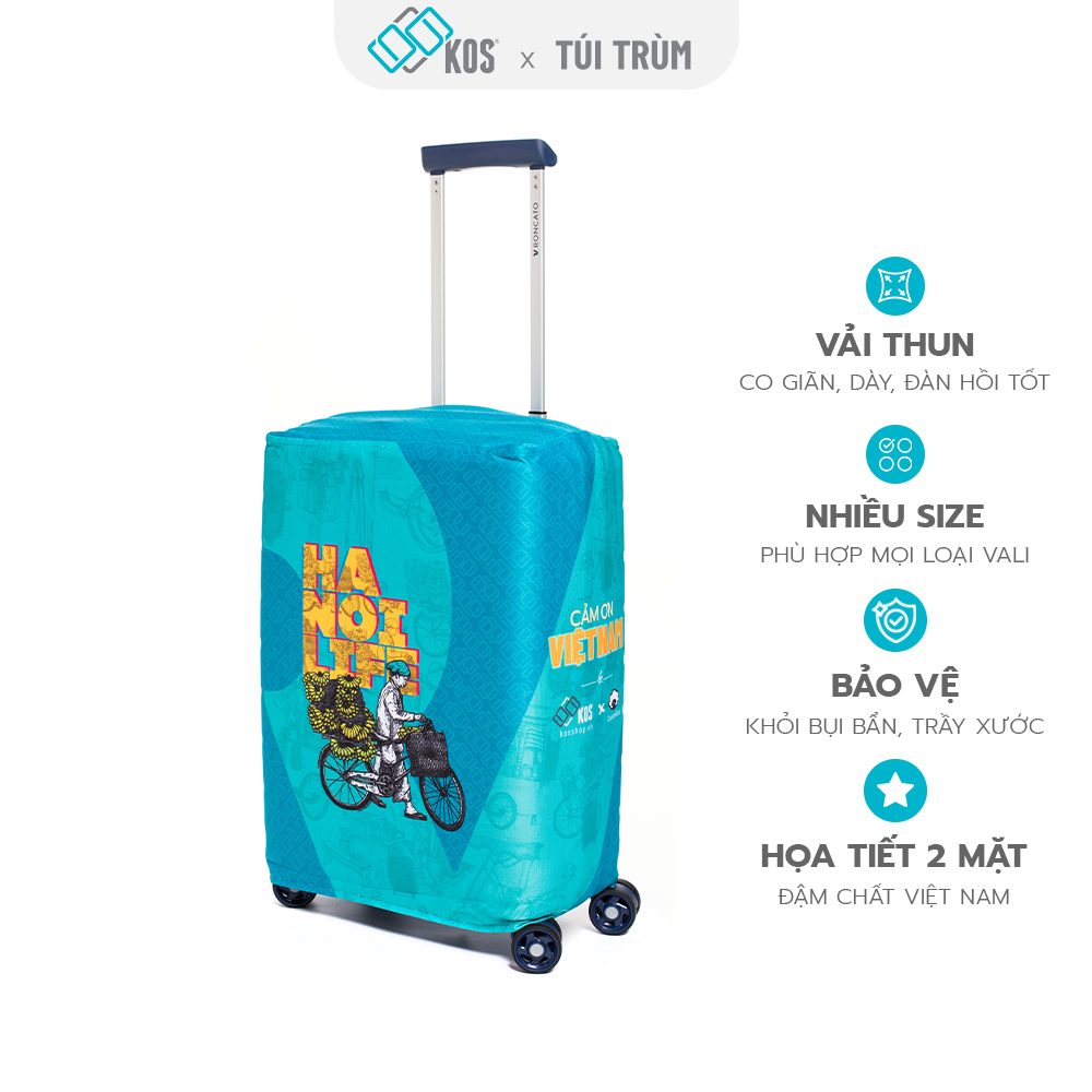Túi trùm Vali du lịch cao cấp hình Xe Trái Cây Hà Nội - Vải thun co giãn 4 chiều chống trầy xước
