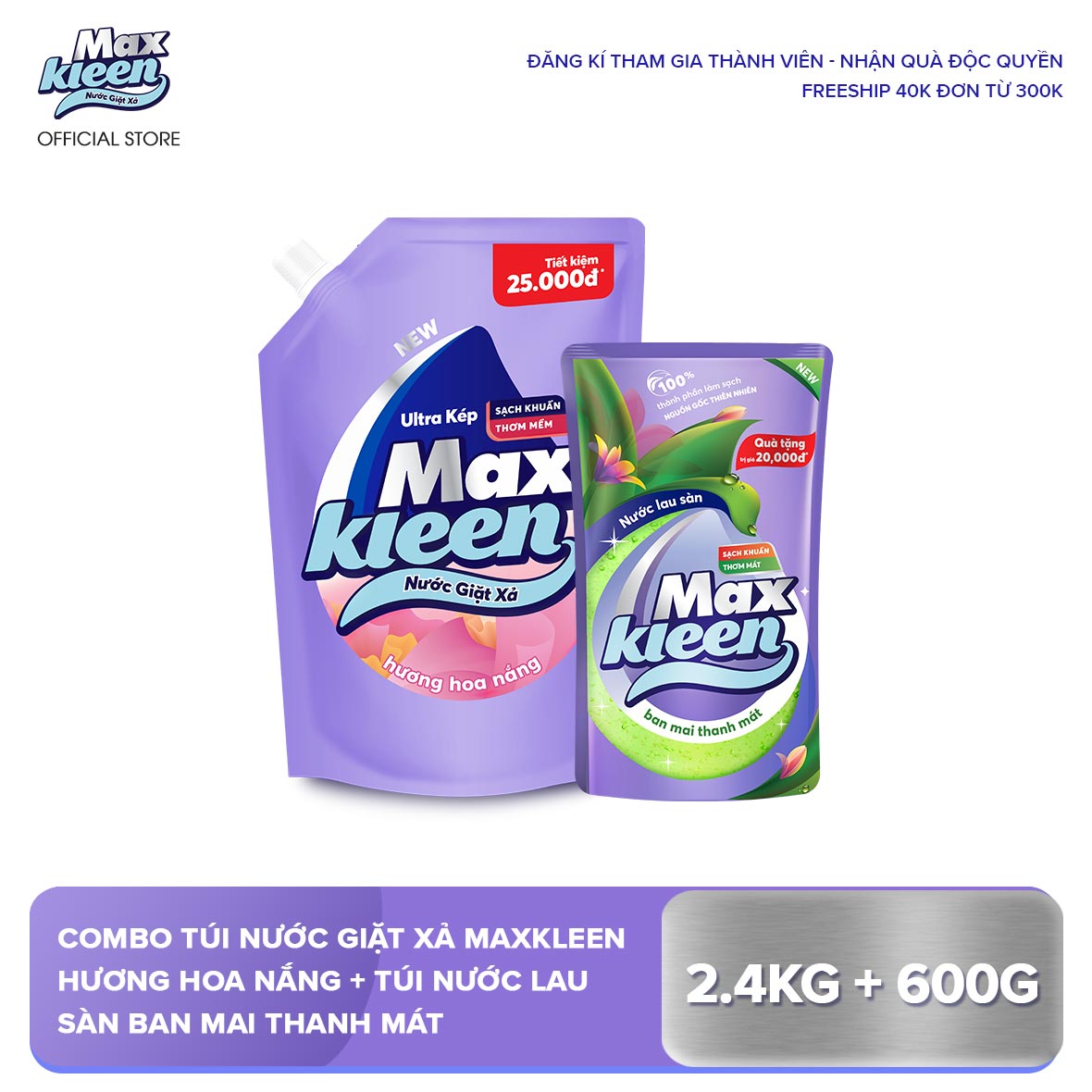 COMBO TÚI NƯỚC GIẶT XẢ + NƯỚC LAU SÀN BAN MAI THANH MÁT 2.4KG/ 2.2KG + 600G