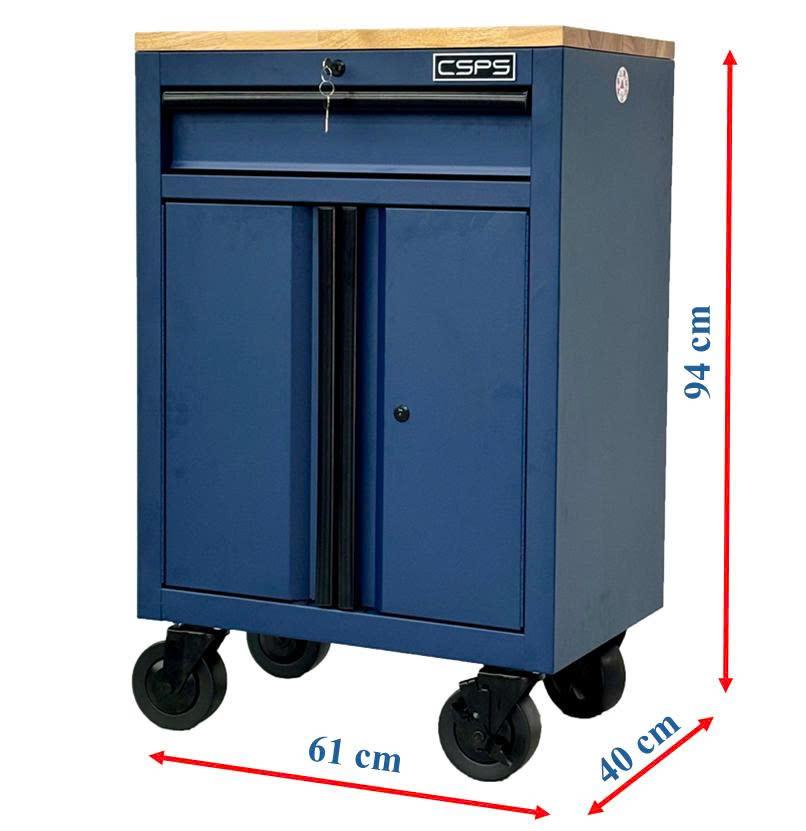 Tủ dụng cụ CSPS 61cm - 01 hộc kéo màu xanh dương kèm bánh xe, ván gỗ