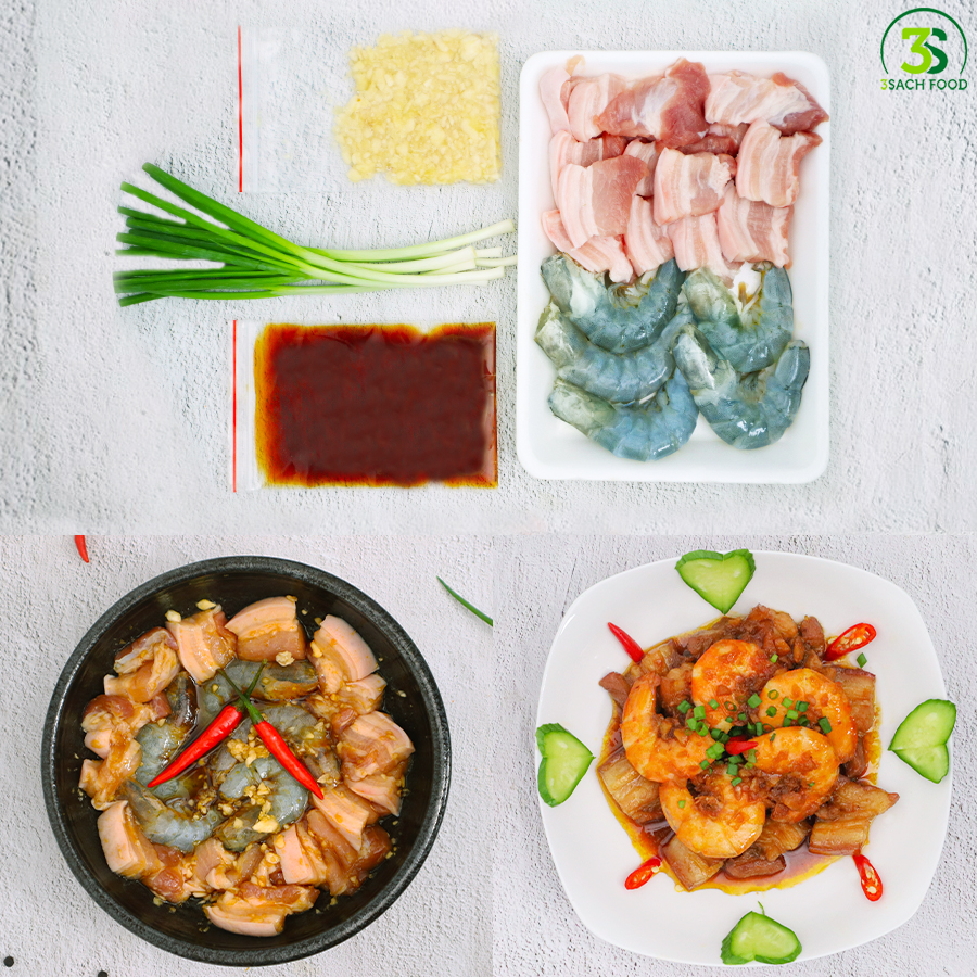 Tôm Rim Ba rọi 3S khay 400gr - Nguyên liệu đã được sơ chế