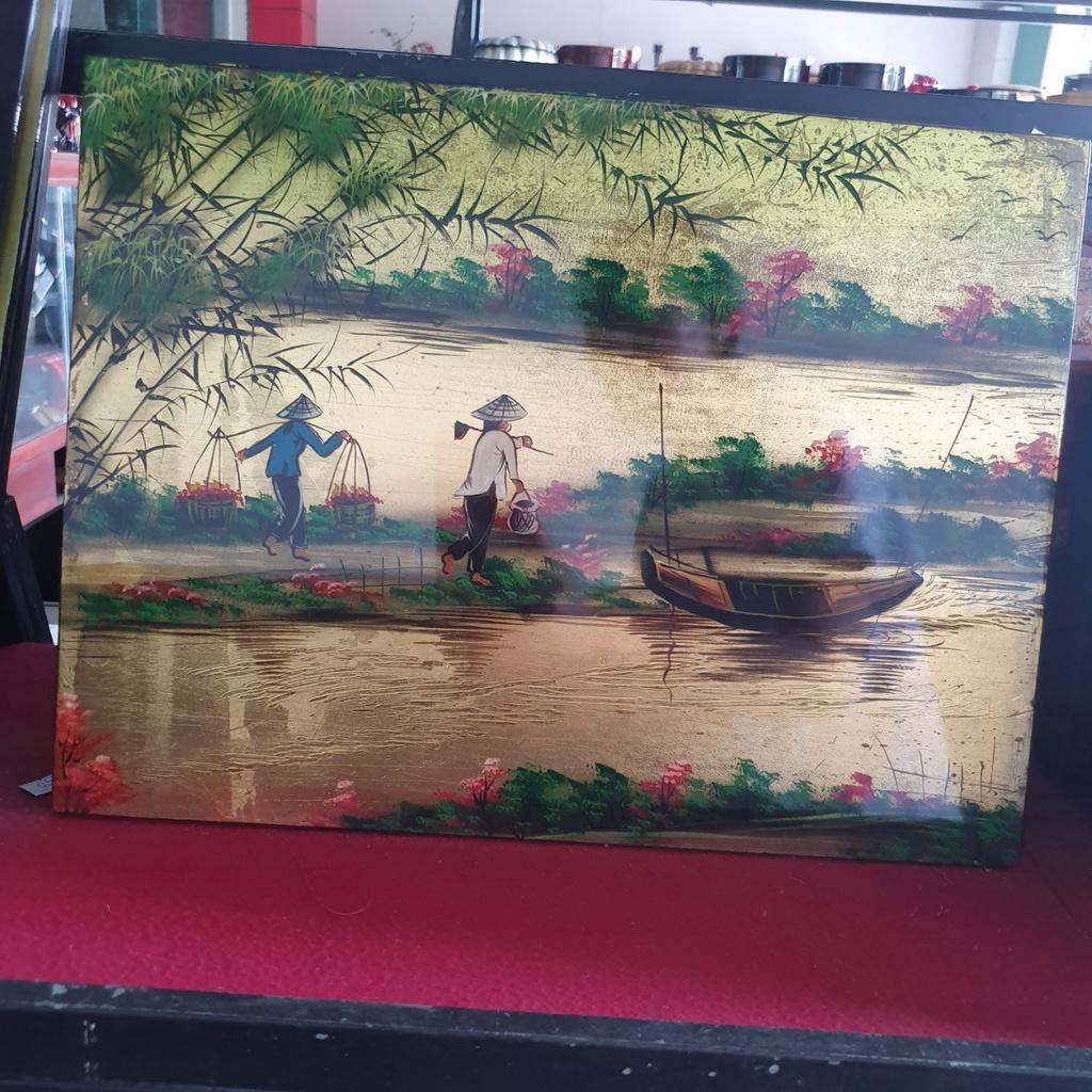 Tranh vẽ vàng sơn mài cao cấp size 30x40 cm treo tường, trang trí nhà cửa, văn phòng, quà tặng tân gia, tặng dịp Lễ, Tết