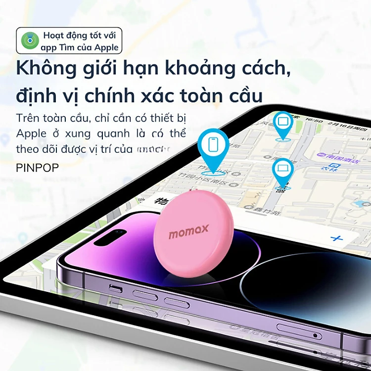 Định Vị GPS Momax PINPOP BR7 bỏ túi nhỏ gọn, định vị đa năng theo dõi người, đồ vật, hành lý, kèm dây móc treo - Hàng chính hãng