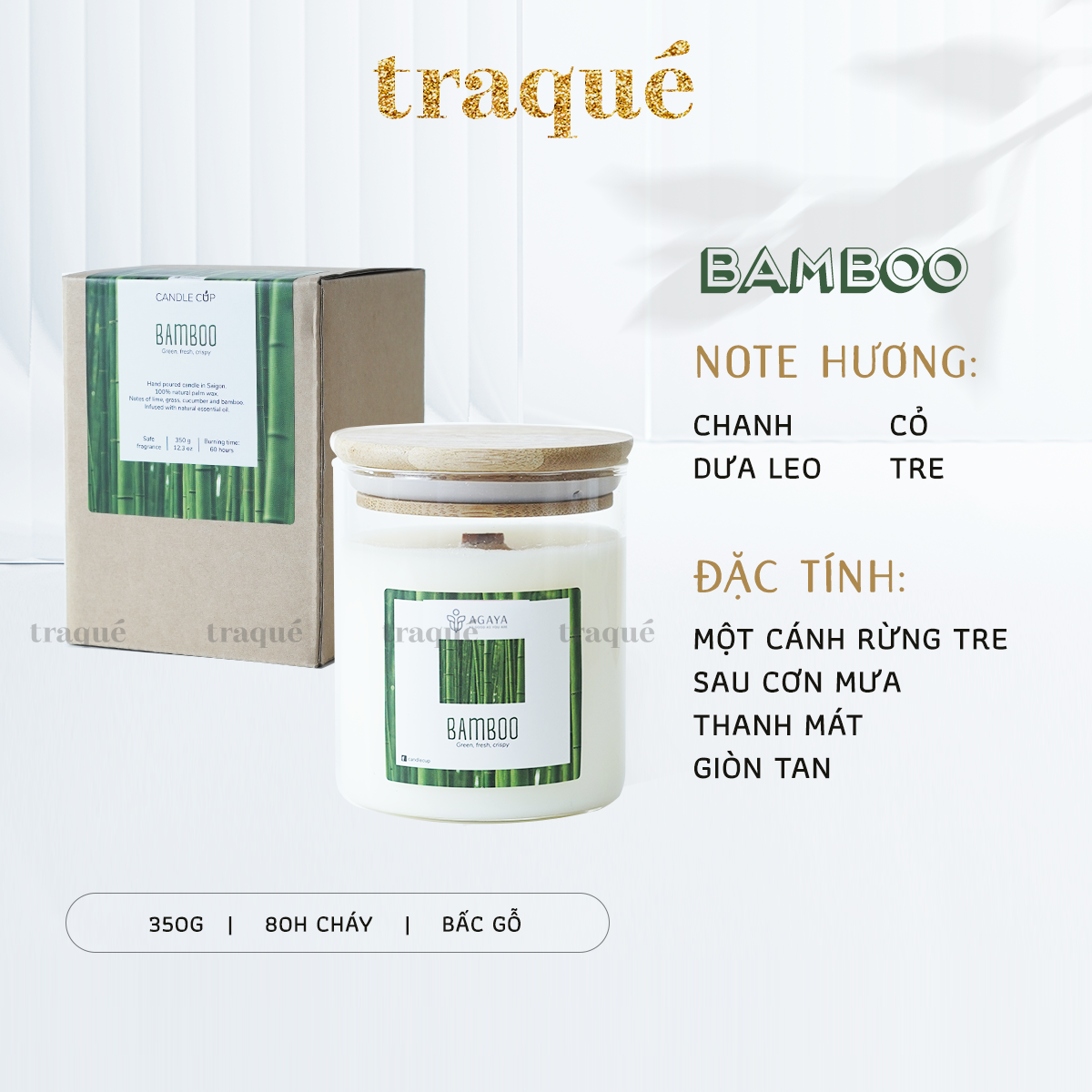 Nến thơm tinh dầu cao cấp không khói an toàn Candle Cup - BAMBOO/HƯƠNG TRE - L - 350G