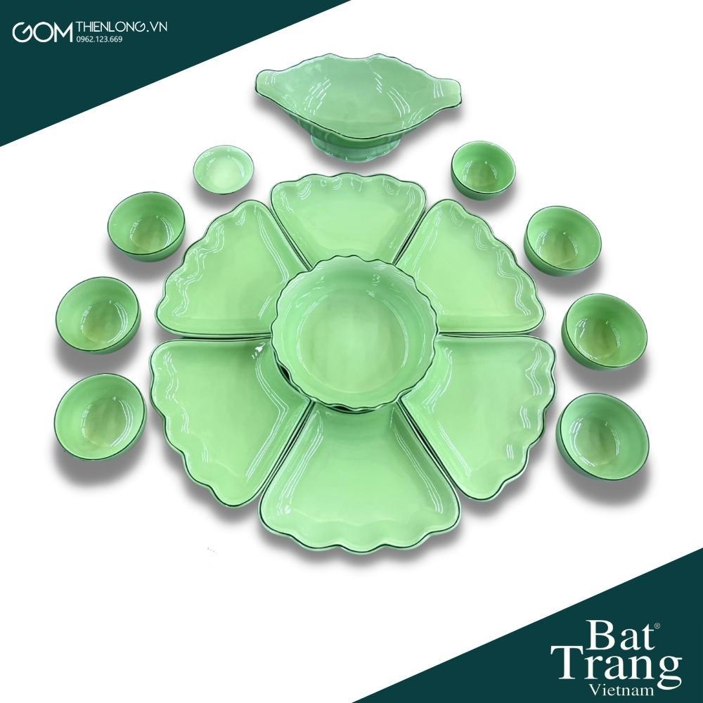 Combo Bộ Bát Đĩa Thắp Hương Hoa Mặt Trời Màu Cốm Ngọc ĐK60 - Đồ Thờ Cúng Bát Tràng - Gốm Thiên Long