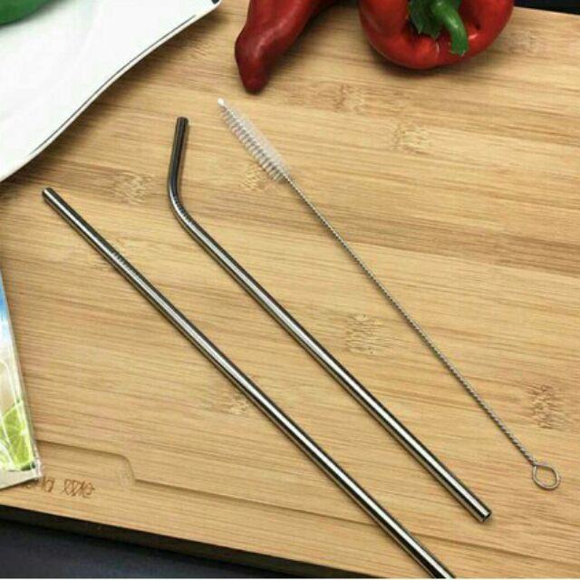 Bộ ống hút inox 304 thân thiện môi trường 2 ống hút + 1 cọ rửa - Stainless steel straw