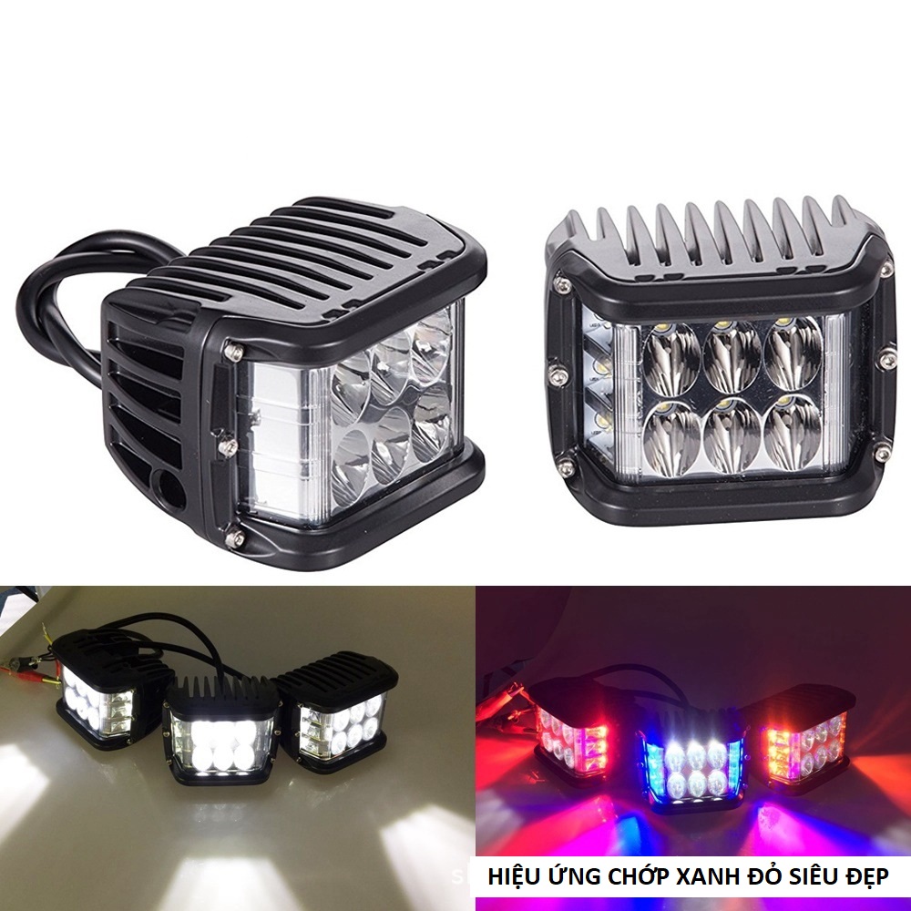 Đèn X6 Pro 45W 2in1 trợ sáng kèm chớp nháy xanh đỏ 6 led lắp các loại xe máy ô tô mẫu mới hàng vip