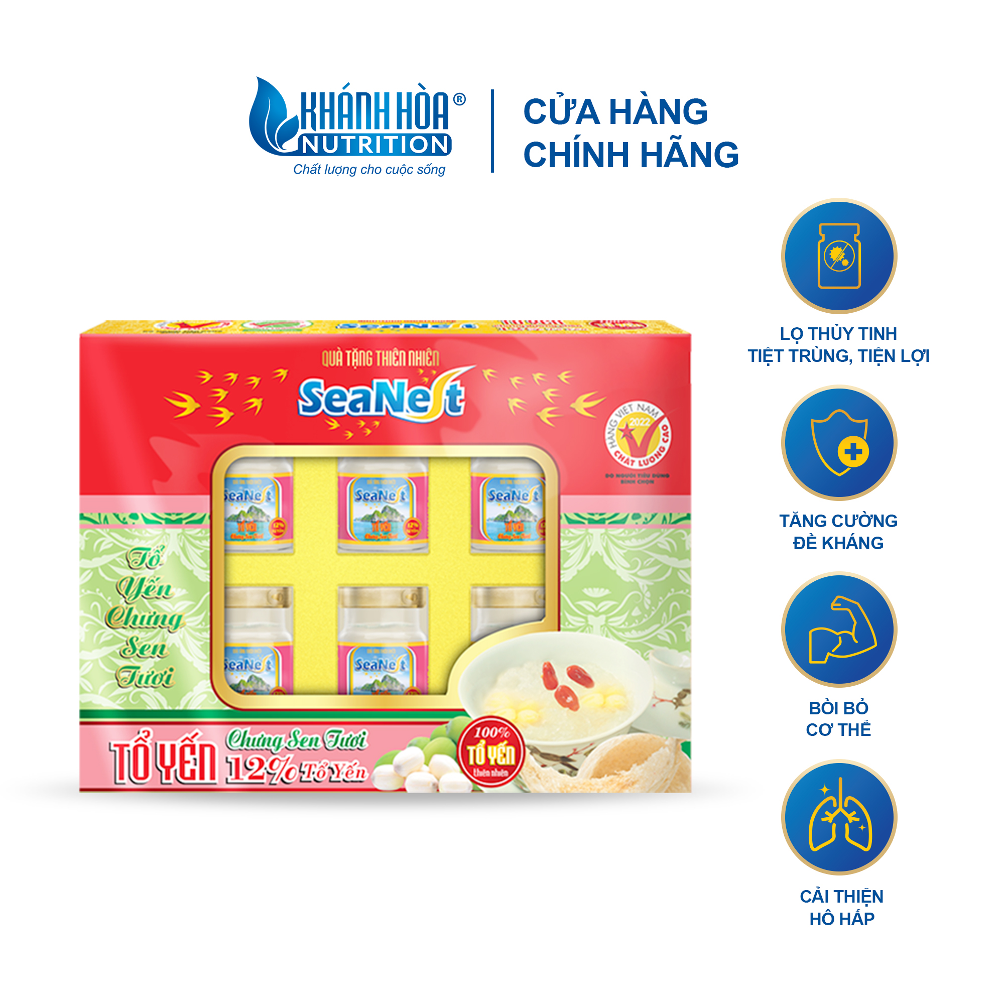 Hộp Quà Tặng Tổ Yến 12% Chưng Sen Tươi Seanest Khánh Hòa Nutrition – Hộp 6 lọ x 70ml