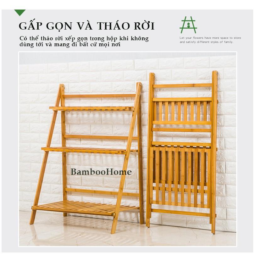 Kệ để chậu hoa cây cảnh gỗ tre gấp gọn đa năng nhiều tầng 2 3 4 tầng để trong nhà ngoài trời sân vườn ban công tiện lợi