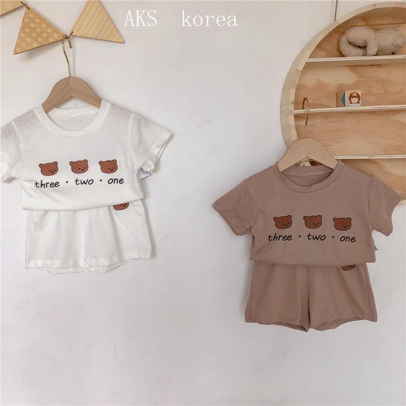 Set bộ mặc nhà cotton hoạ tiết gấu cho bé