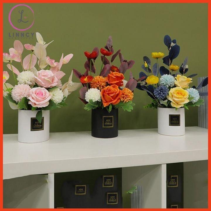 Hoa giả, bình hoa cao 20-35cm nhiều mẫu trang trí bàn, kệ tủ, giá sách