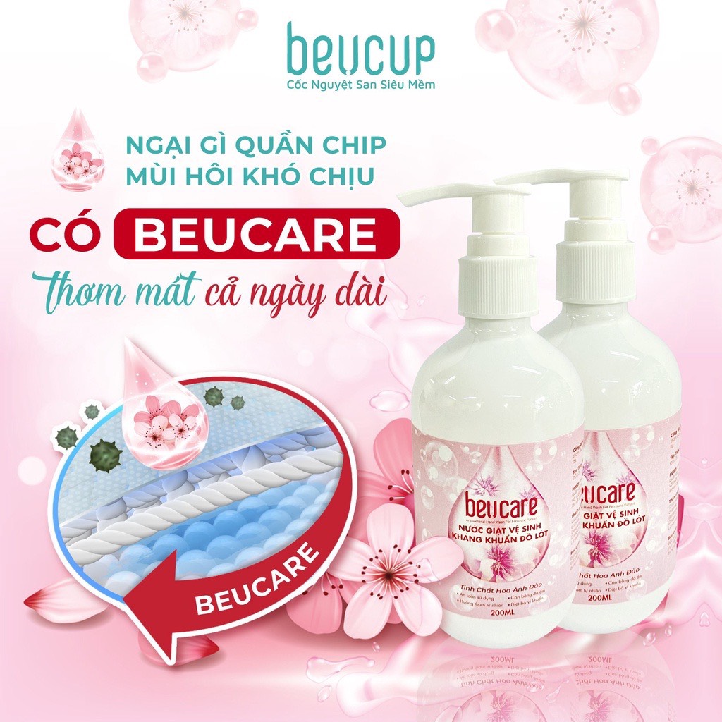 Bộ sản phẩm dung dịch vệ sinh phụ nữ BeU Care &amp; nước giặt đồ lót chuyên dụng - Dành cho da nhạy cảm, se khít, dưỡng ẩm, khử mùi, ngăn ngừa viêm nhiễm vùng kín BeuCup