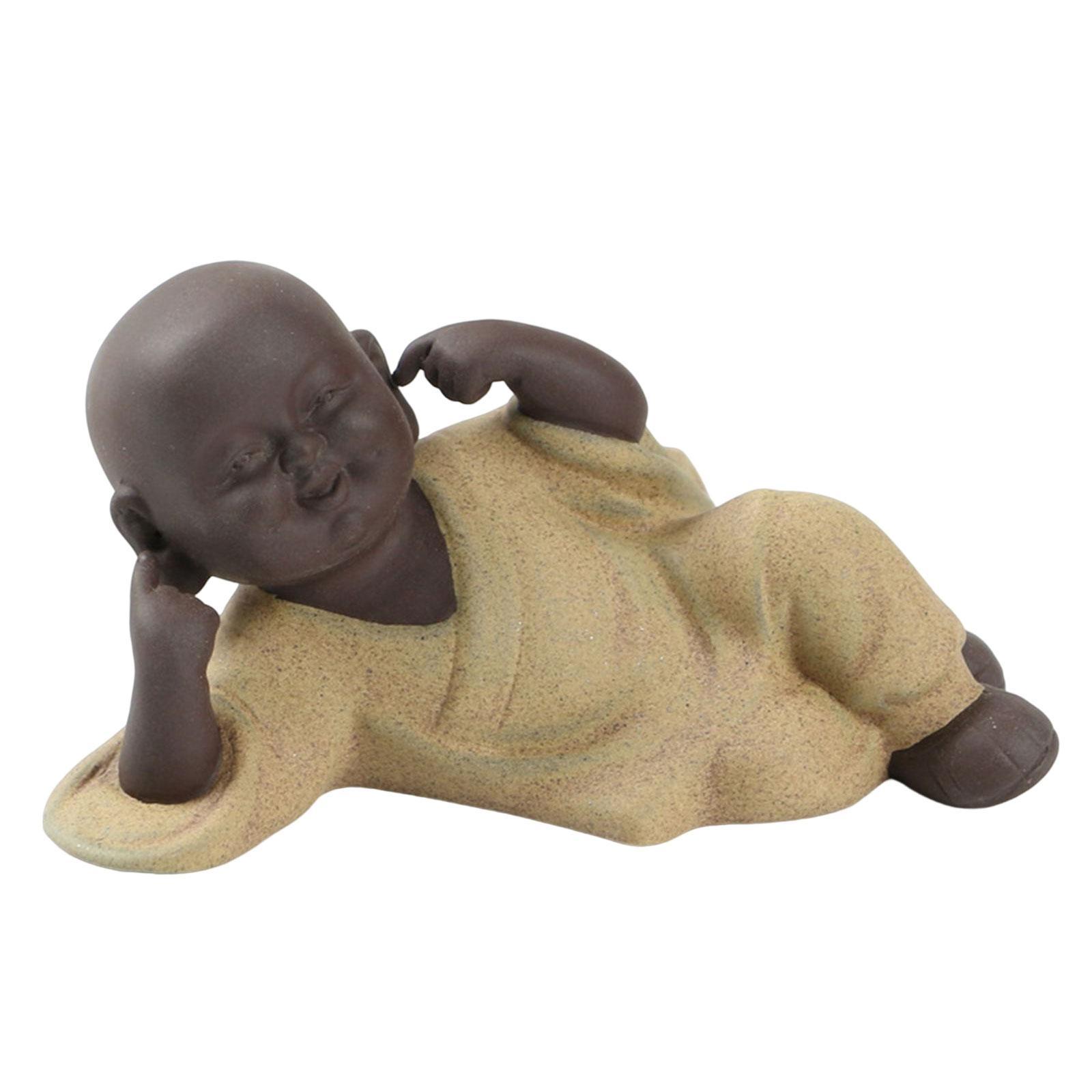 Laughing Buddha Statue Little Monk Figurine Tea Pet for Desk