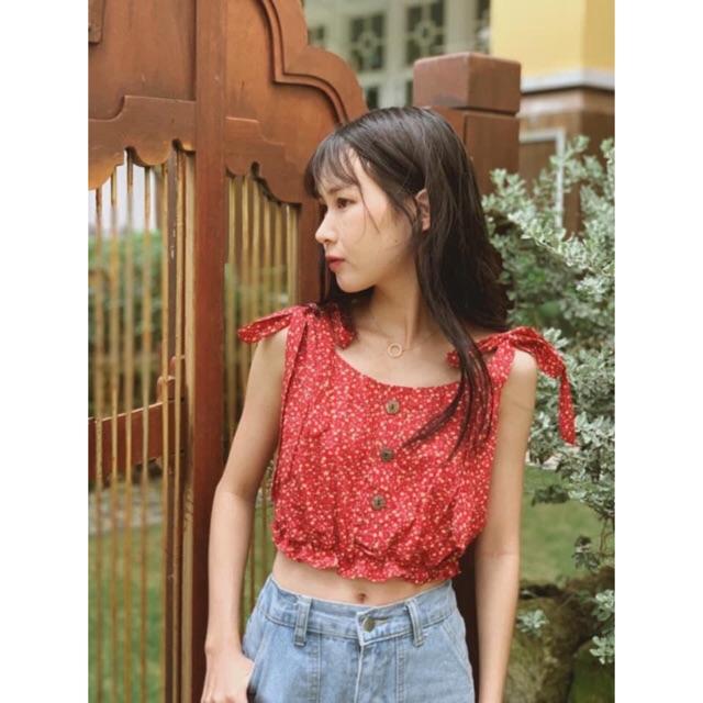Croptop hoa nơ vai
