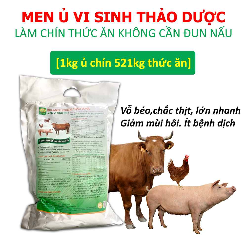 BIO-MEN Men ủ thơm thảo dược. Men vi sinh ủ chín thức ăn cho Gia súc, Gia cầm