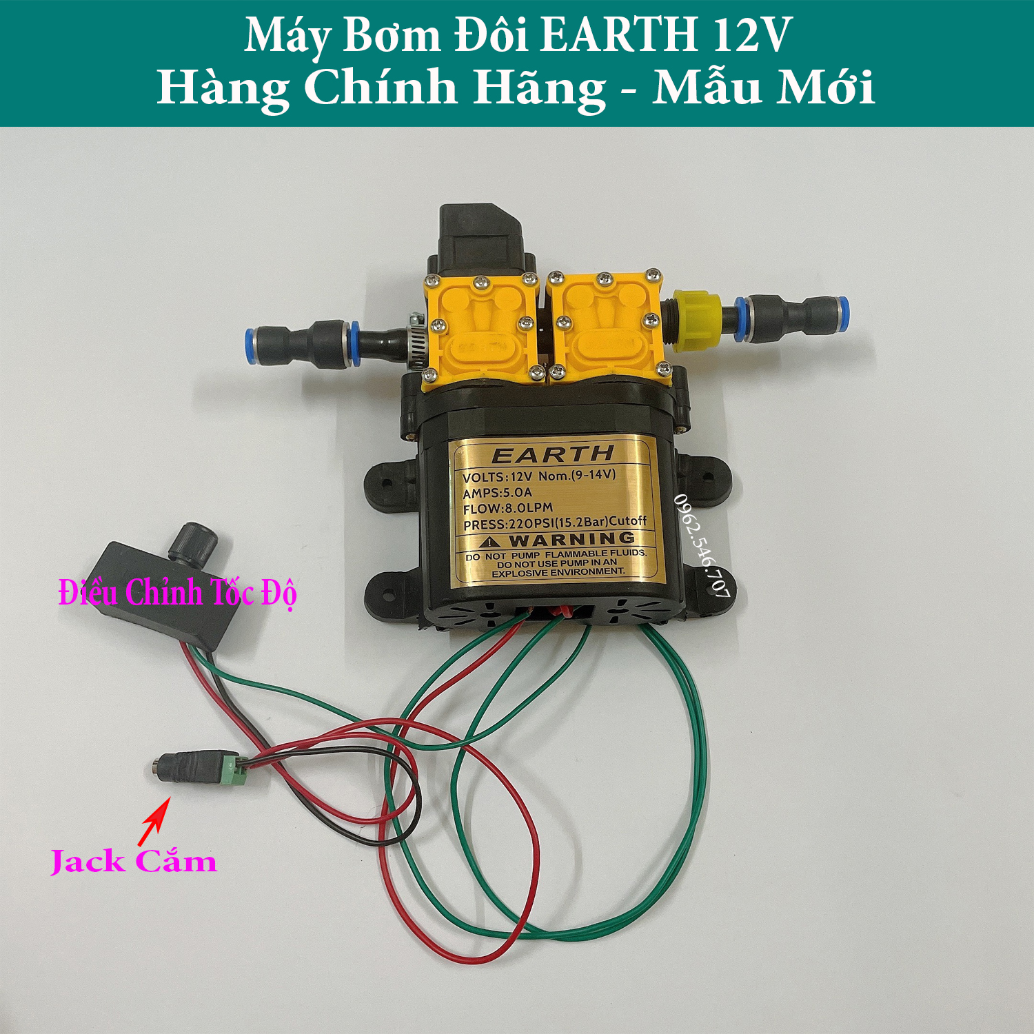 Máy bơm đôi 12V áp lực cao kèm nguồn adapter Sử dụng làm bộ phun sương tưới cây bộ rửa xe mini