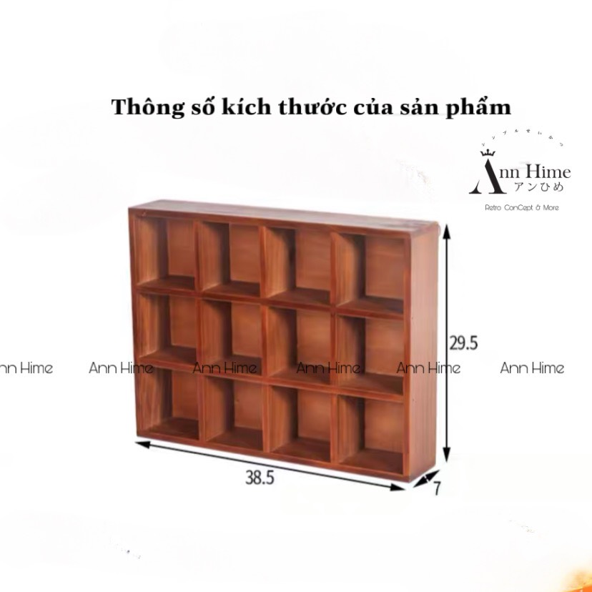 Kệ Gỗ Treo Tường Đựng Cốc Chén Ly 12 Ngăn Lớn Phong Cách Vintage Retro Ann Hime Sp29