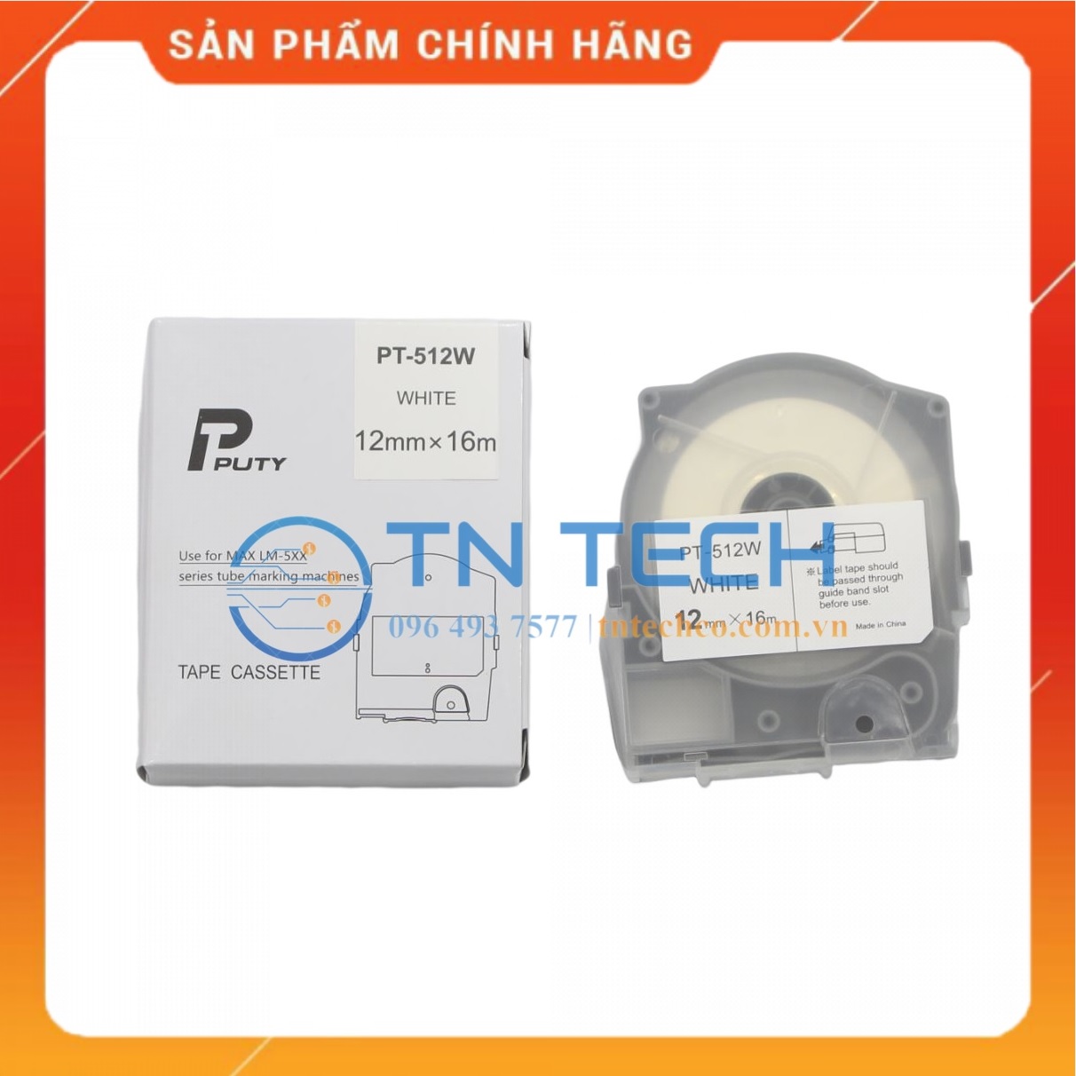 Nhãn in MAX PT-512W - Chữ đen nền trắng 12MM x 16M - Dùng cho máy in ống MAX [Hàng nhập khẩu]