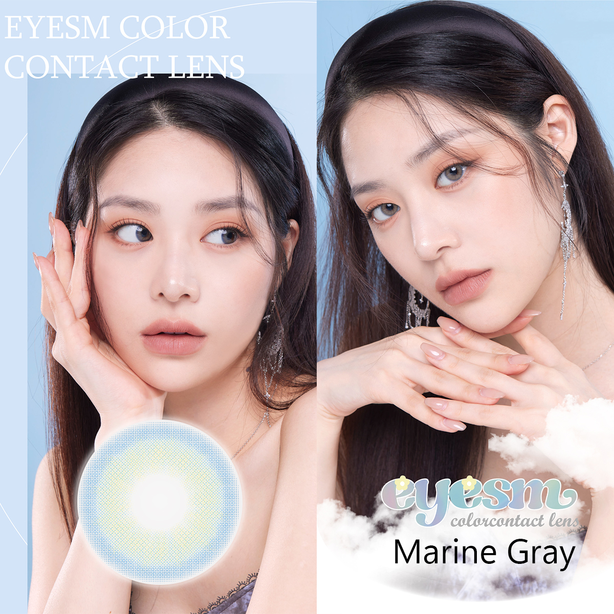 Kính áp tròng Eyesm Marine Gray - Lens màu xám biển 1-6 tháng