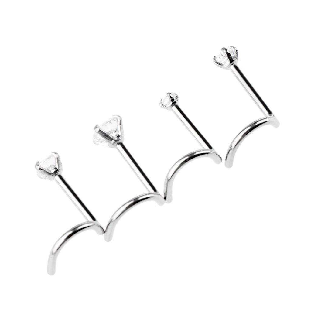 2-7pack 4Pcs Stainless Steel Zircon Crystal Screw Curved Nose Helix Piercing 20g