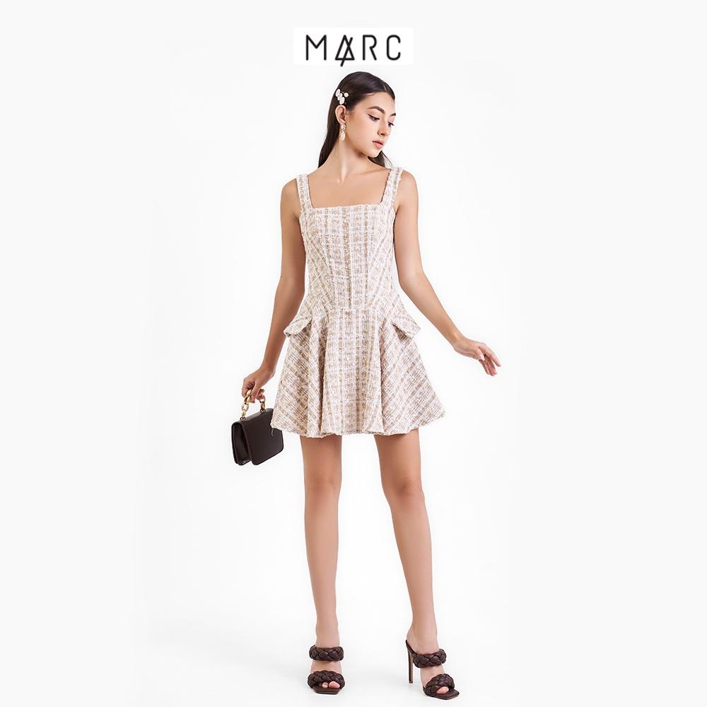 Đầm 2 dây nữ MARC FASHION chất tweed mini corset nhấn nắp túi FAVH090922