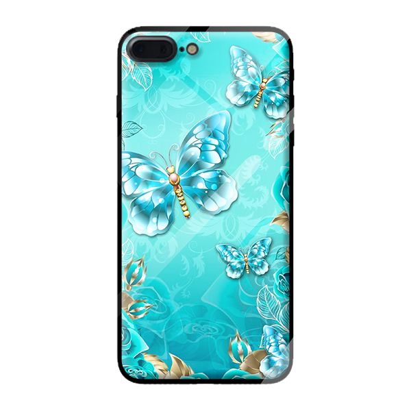 Ốp kính cường lực cho iPhone 8 Plus mẫu BƯỚM XANH 1 - Hàng chính hãng