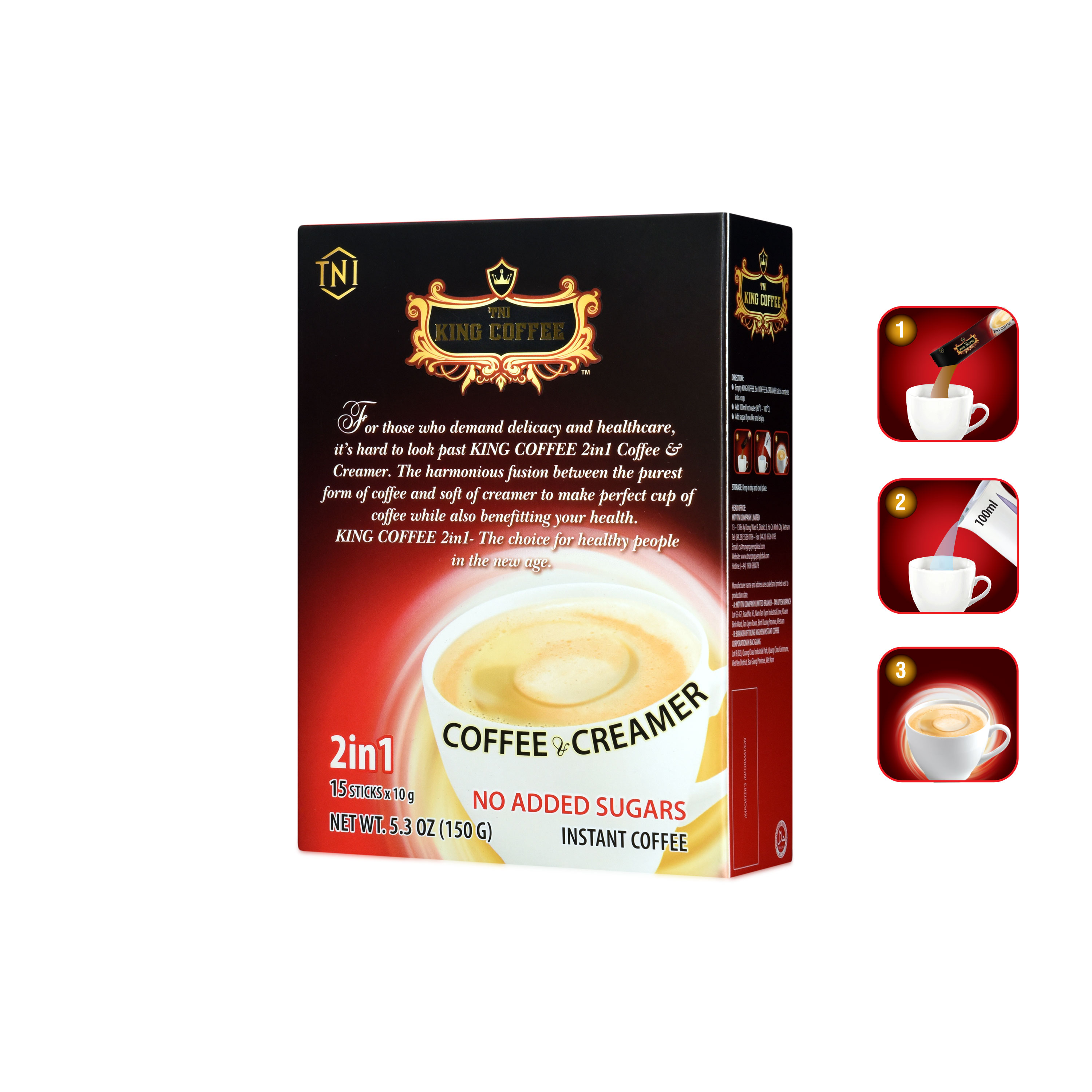 Cà Phê và Bột Kem Không Sữa 2IN1 KING COFFEE - Hộp 15 gói x 10g