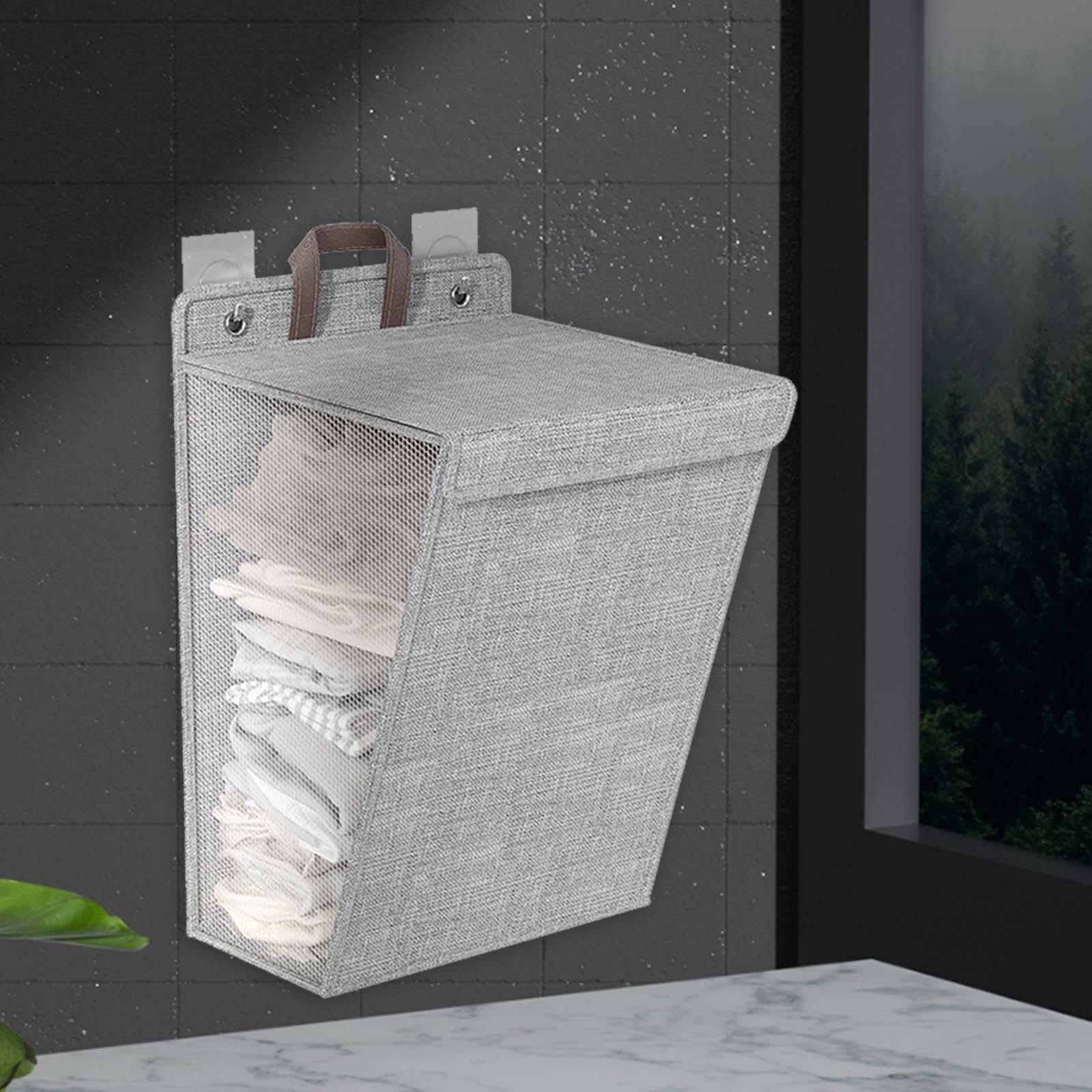 Foldable Hanging Laundry Basket Dirty Clothes Organizer Toys Storage Organizer Durable Wall Hanging Storage Basket for Bathroom Laundry Room
