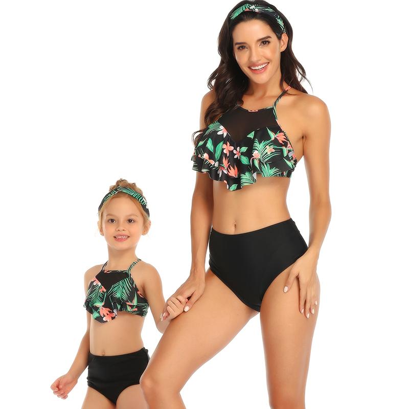 3-12 Tuổi Áo Tắm Bé Gái Hoa Bikini Hè Cha Mẹ-Con Đồ Bơi Trẻ Em Đồ Bơi Bộ Trẻ Em Người Phụ Nữ Đi Biển Tắm phù Hợp Với