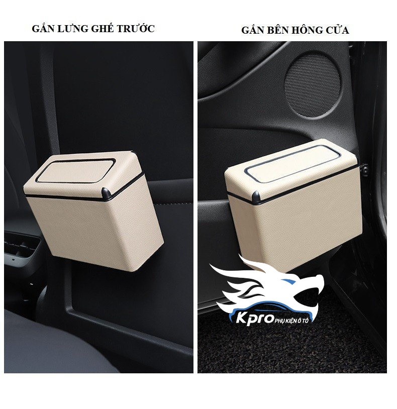 Thùng rác da thông minh 2 trong 1 nắp nhấn kết hợp nắp mở dành cho ô tô, xe hơi - Hàng Kpro chất lượng cao