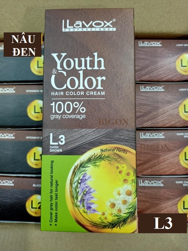 Kem Nhuộm Dưỡng Tóc Phủ Bạc Lavox Youth&Color L3 - Màu Nâu Đen