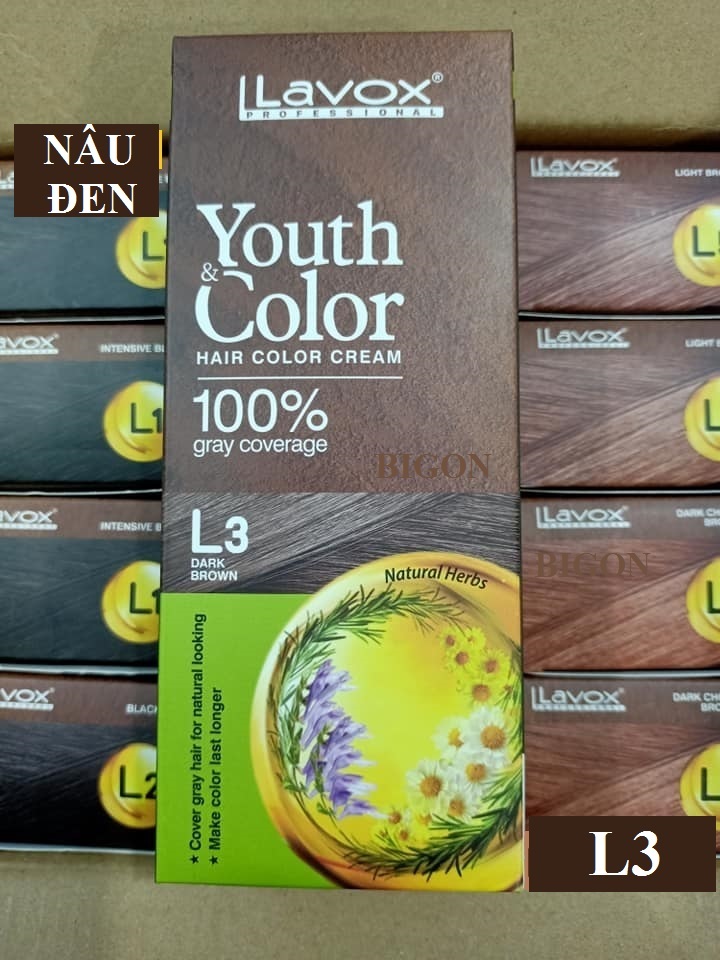 (Nâu Đen) Kem Nhuộm Dưỡng Tóc Phủ Bạc Lavox Youth&amp;Color L3 - Màu Nâu Đen