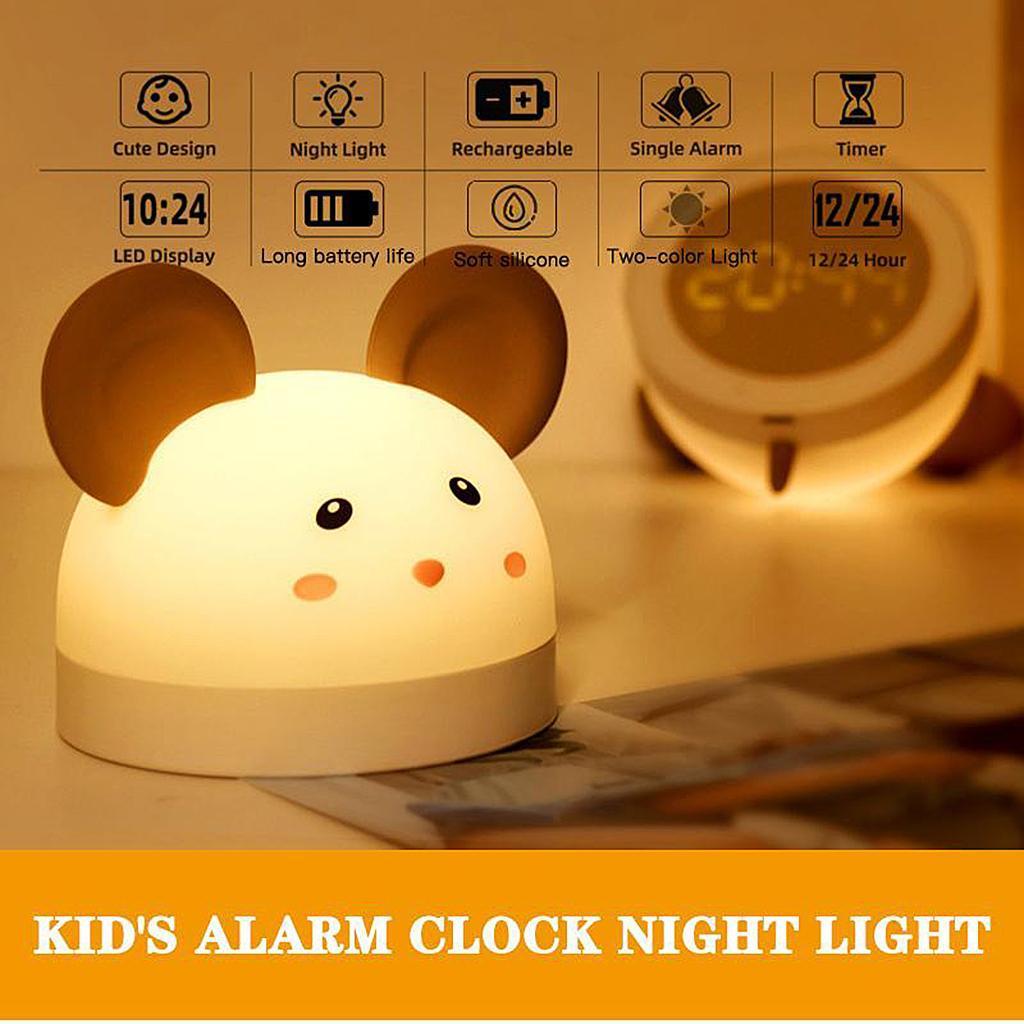 Modern LED Kids Digital Alarm Clock Table Rechargeable Nightlight