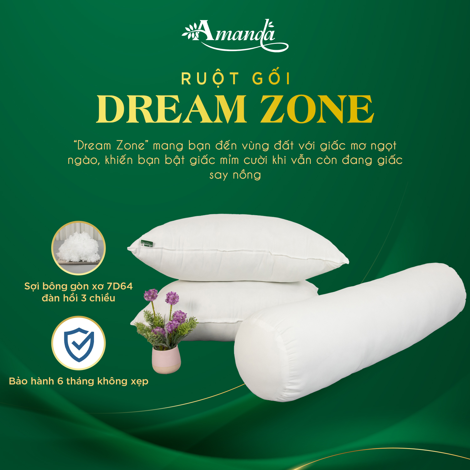 Gối, ruột gối ôm bông gòn êm ái Dream Zone Amanda