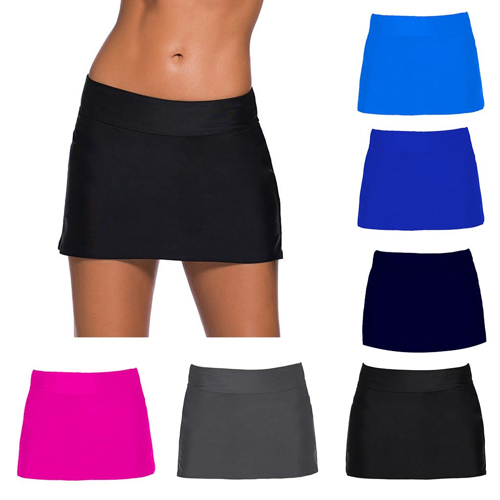 Women's Solid Color Skirted Bikini Bottom Skort Swimsuit Bottom Beachwear Plus Size