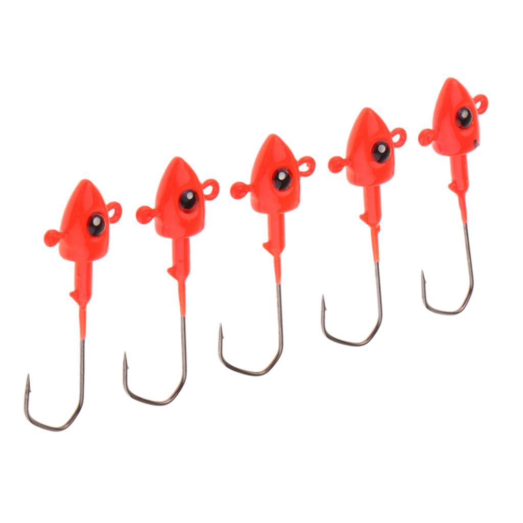 5pcs Jig Head Fishing Hooks Lure Weighted and Fast Sinking Red 5cm/7g