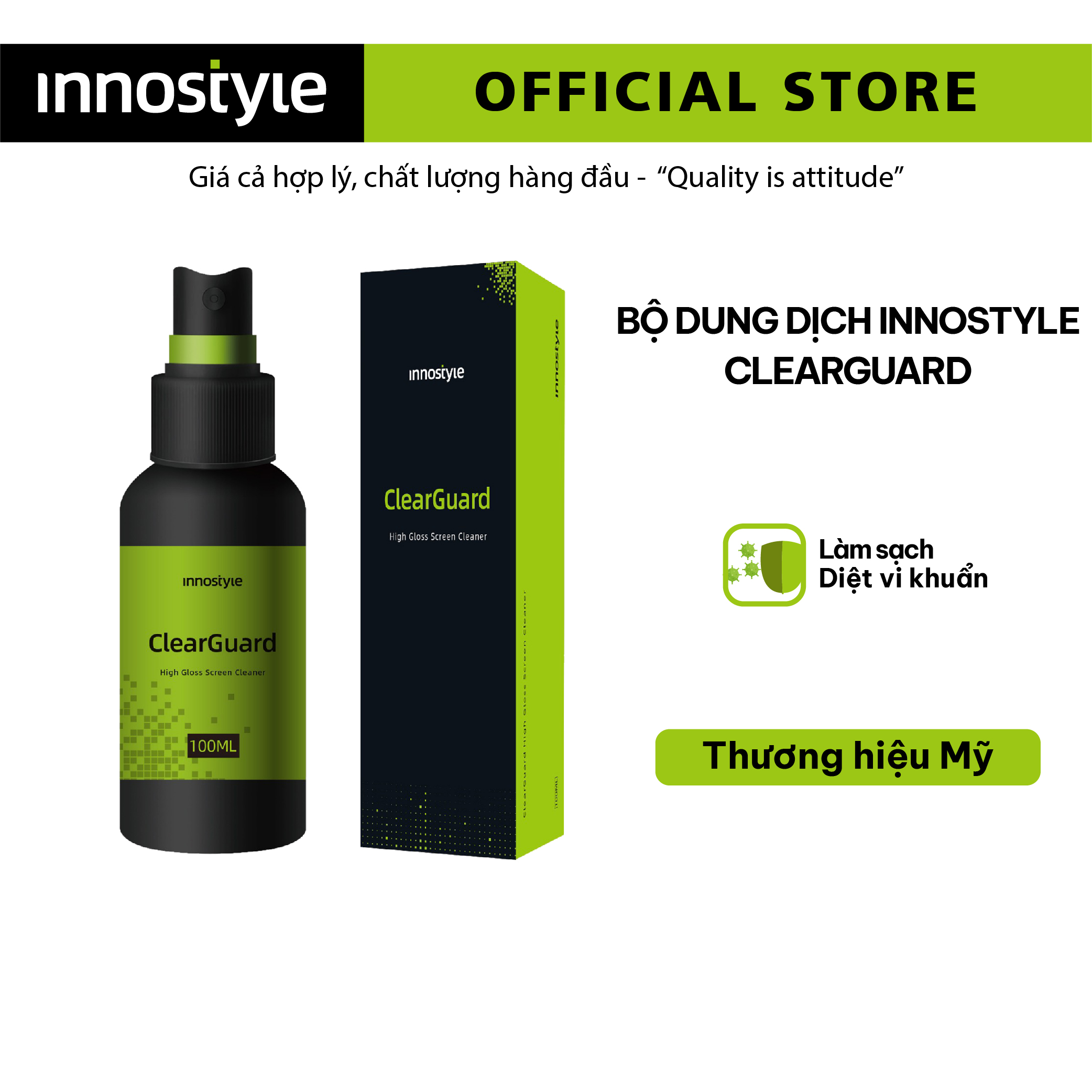 BỘ DUNG DỊCH DIỆT VIRUT VÀ LÀM SẠCH INNOSTYLE CLEARGUARD ISC100CG - Hàng Chính Hãng