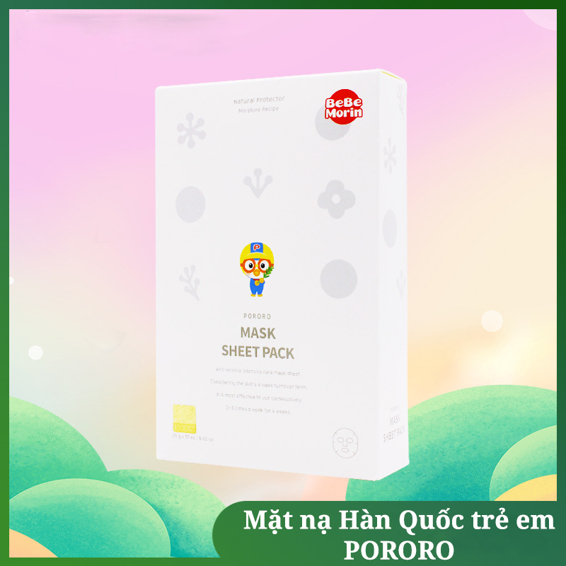 Hộp 10 mặt nạ dưỡng ẩm cho trẻ em 3-12 tuổi Pororo Mask Sheet Pack Hàn Quốc