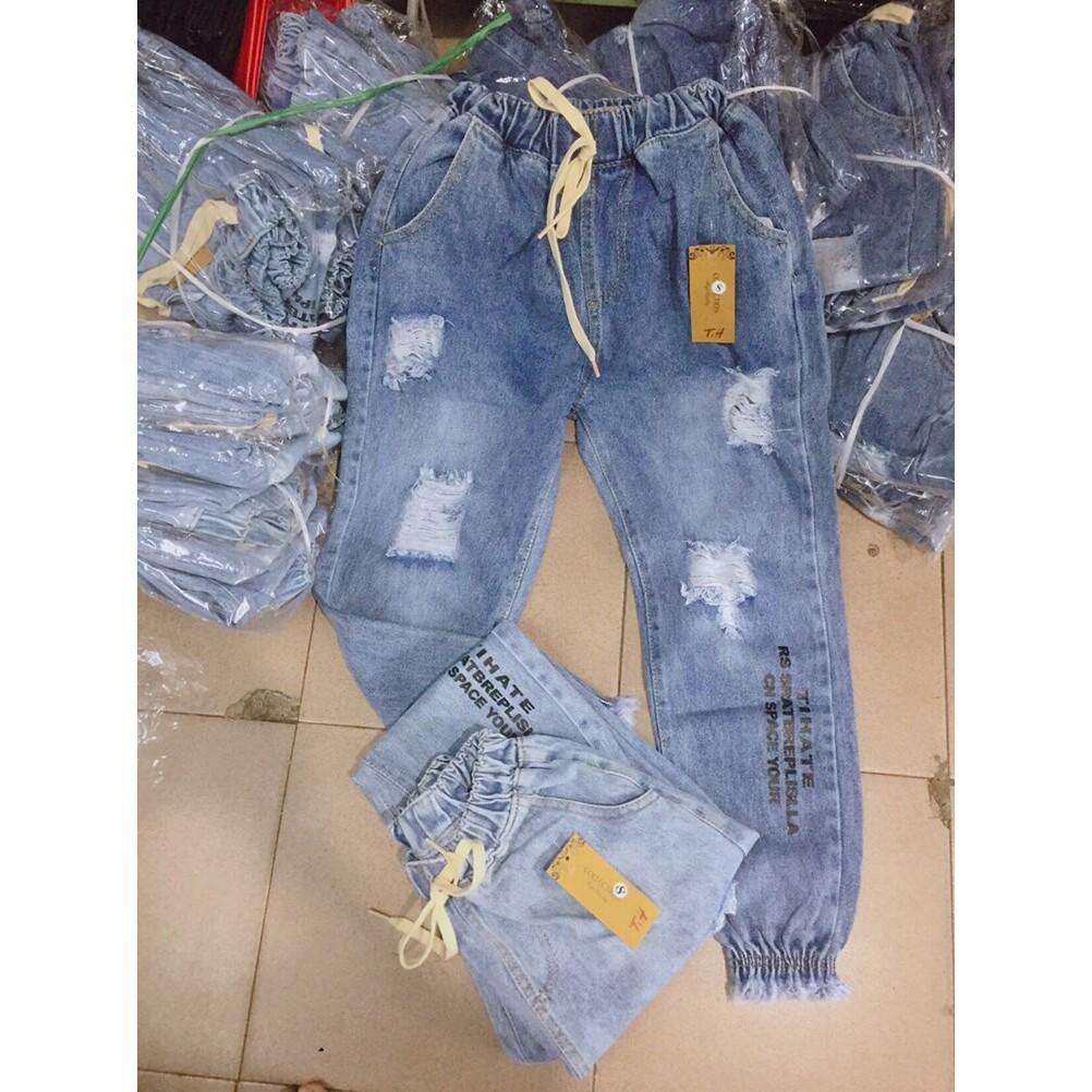 Quần jean baggy lưng thun rách JBG854