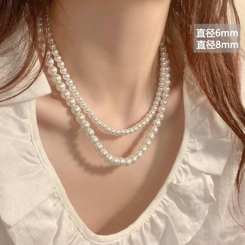 N398 vòng cổ hạt Trai, dây chuyền hạt bẹt dây chuyền mang áo dài choker 2 sợi ngắn cho nữ