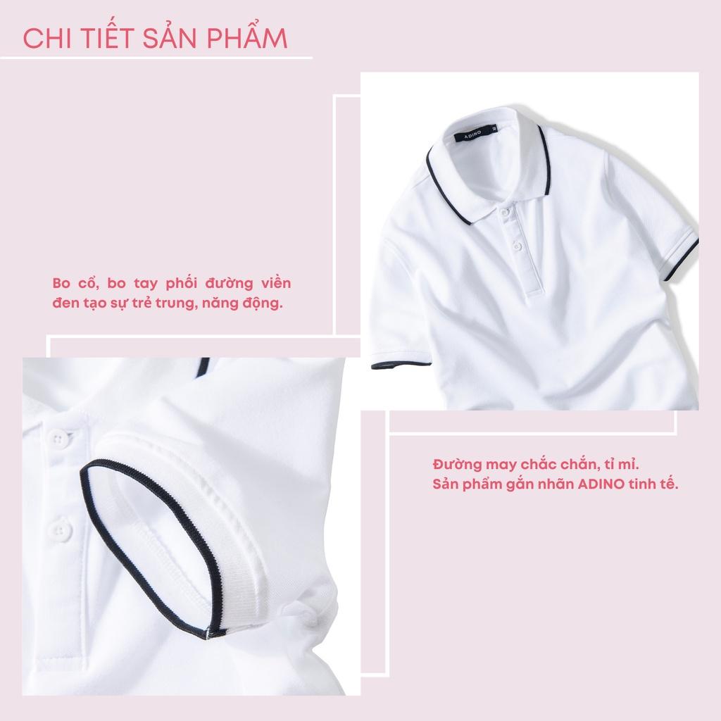 Áo polo nữ ADINO màu trắng phối viền vải cotton co giãn dáng công sở slimfit hơi ôm trẻ trung APN02