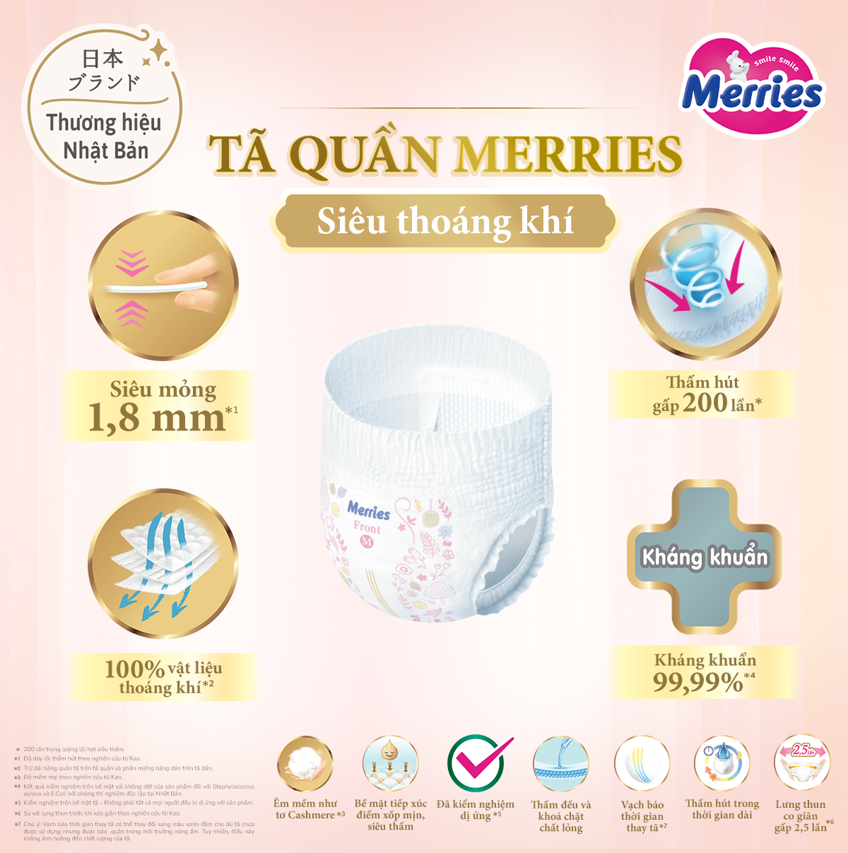 Tã Quần Merries Siêu Thoáng Khí Đủ Size M48/L40/XL34/XXL24