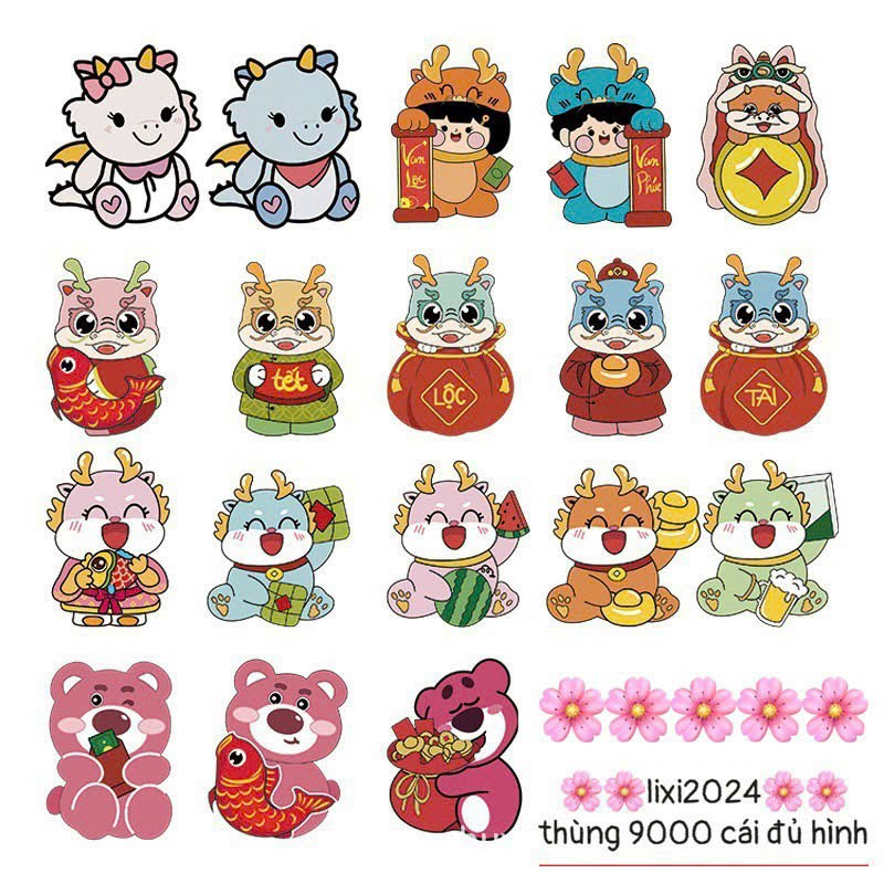 Combo 10 Lì xì chibi tết 2024 phản quang