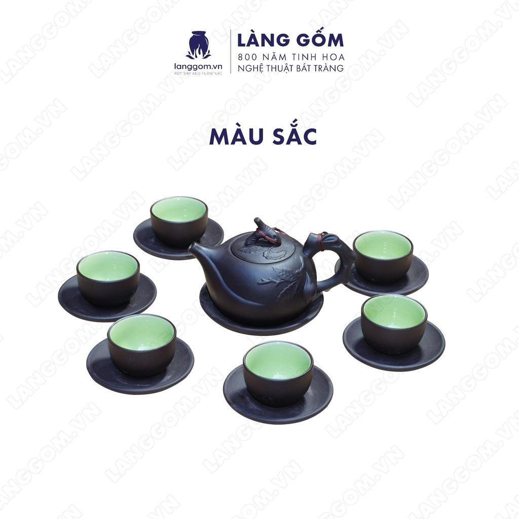Bộ ấm chén đất nung quả đào - Men mộc - Gốm sứ Bát Tràng - langgom.vn
