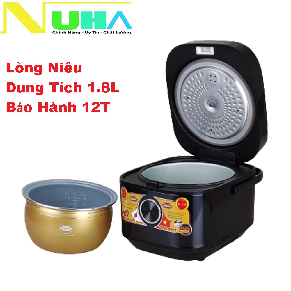 Nồi cơm điện tử lòng niêu 1.8L Ladomax màu đen, công suất 700W, tráng men chống dính-Hàng chính hãng