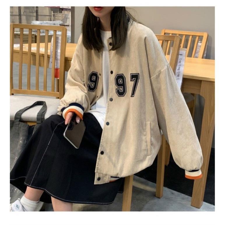 Áo Bomber/ Áo khoác nhung tăm 1997 cúc bấm nam nữ Unisex Phong cách Ulzzang - Gin Store