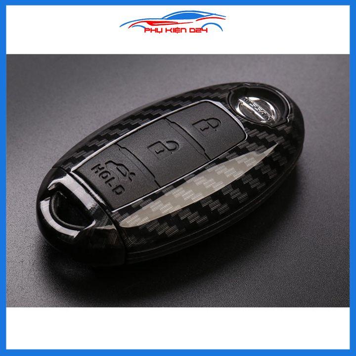 Ốp vỏ bọc chìa khóa xe Nissan XTRAIL sợi nhựa cacbon kèm móc treo Inox