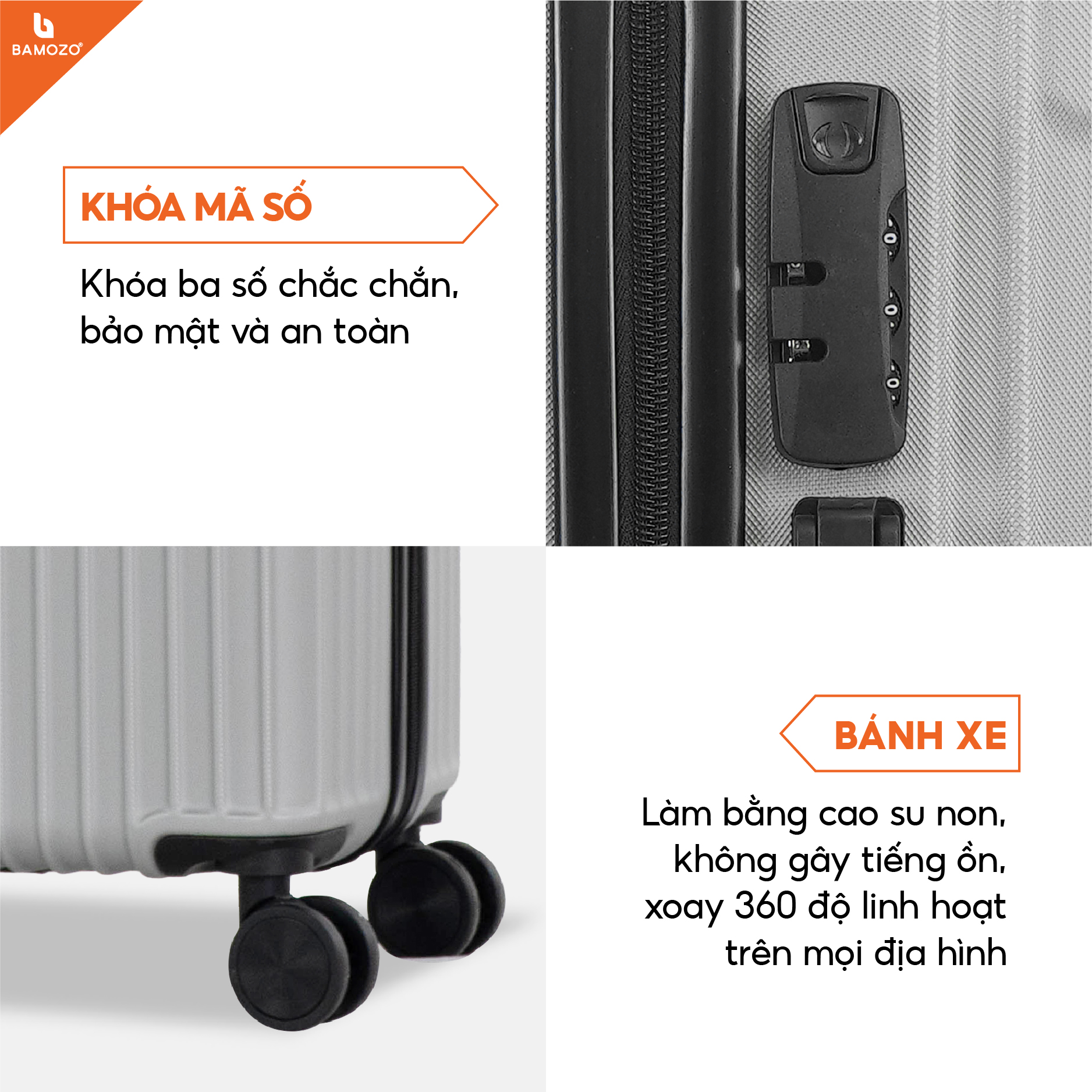 Hình ảnh Vali du lịch BAMOZO 8801 vali kéo nhựa được bảo hành 5 năm