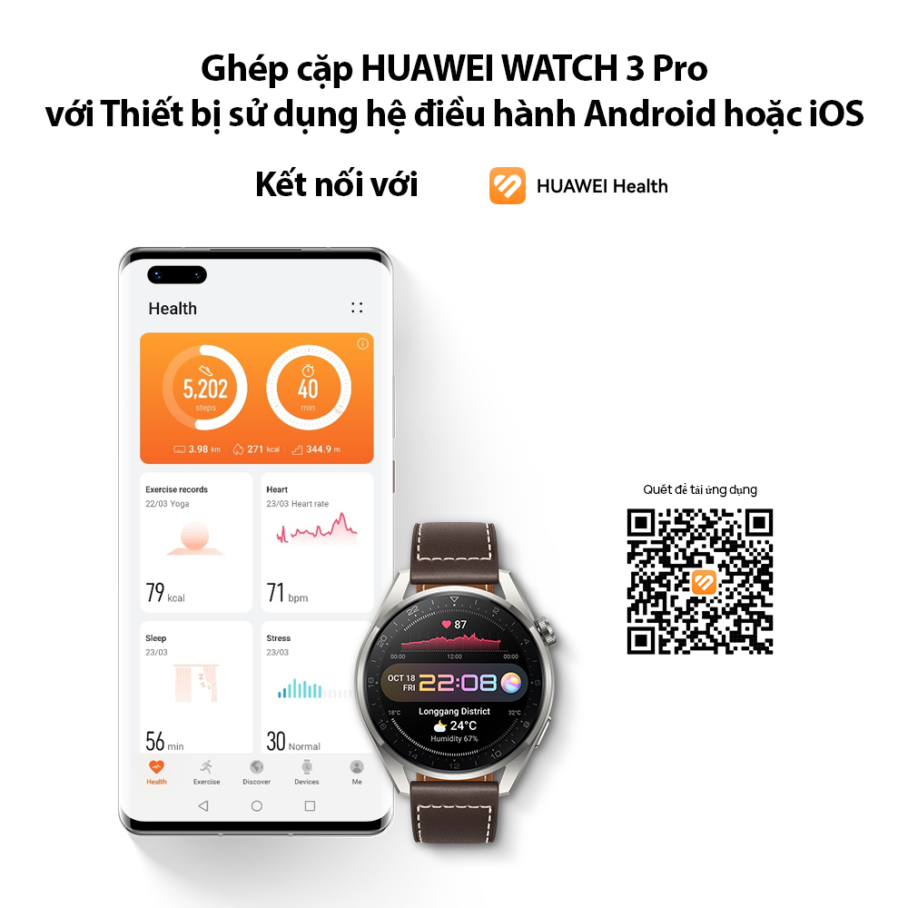 Đồng Hồ Thông Minh HUAWEI WATCH 3 Pro | Gọi Thoại Bằng eSIM | Theo Dõi Sức Khỏe Cả Ngày | Thời Lượng Pin Lên Đến 5 Ngày | Hàng Chính Hãng