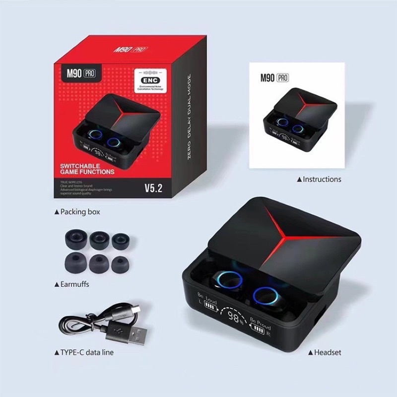 Tai Nghe Gaming Không Dây Bluetooth Floveme M90 Pro, Nắp Trượt, Pin 4h, Âm Thanh To Rõ, Kiêm Sạc Dự Phòng, Độ Trễ Thấp, Hàng Chính Hãng